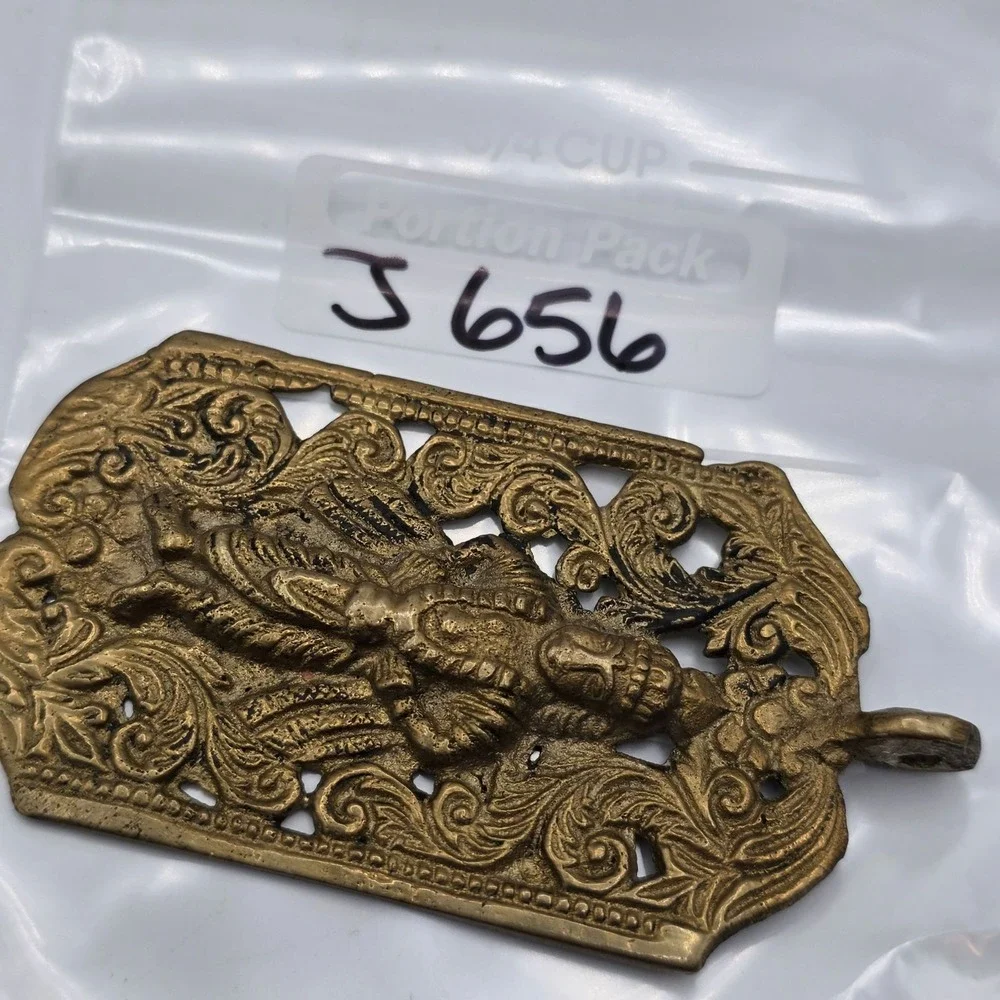 Vintage Brass Vishnu Deity Pendant Amulet Religious Charm Ornate Filigree‎ Hindu